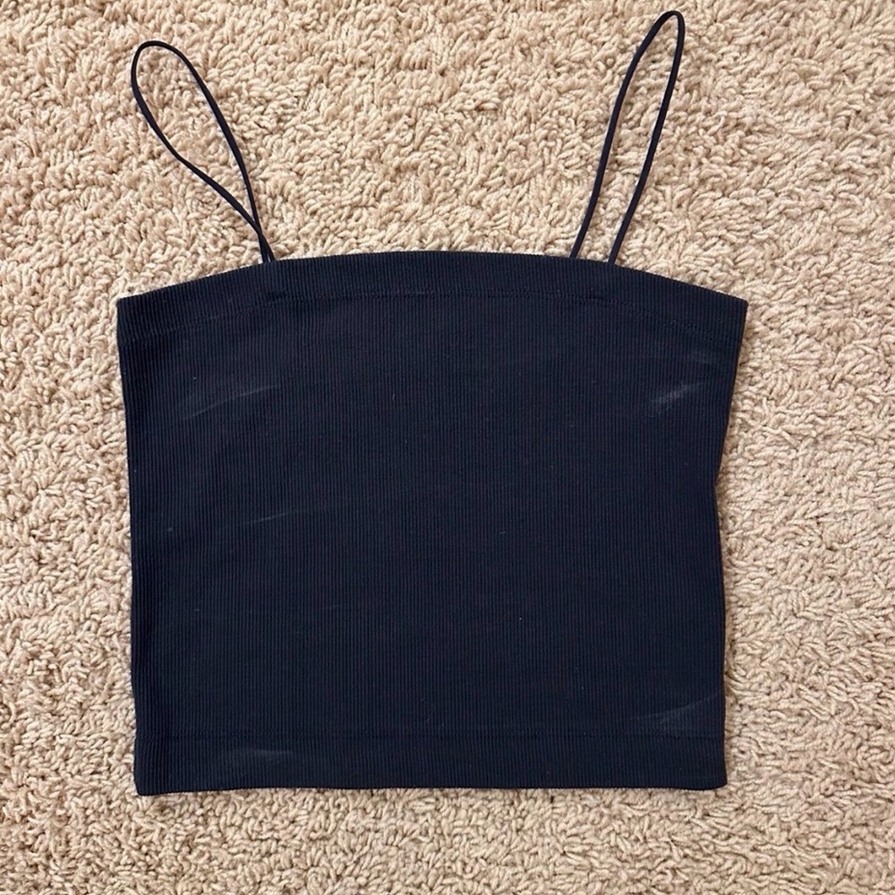 American Eagle Outfitters Black Ribbed Spaghetti Strap Crop Cami